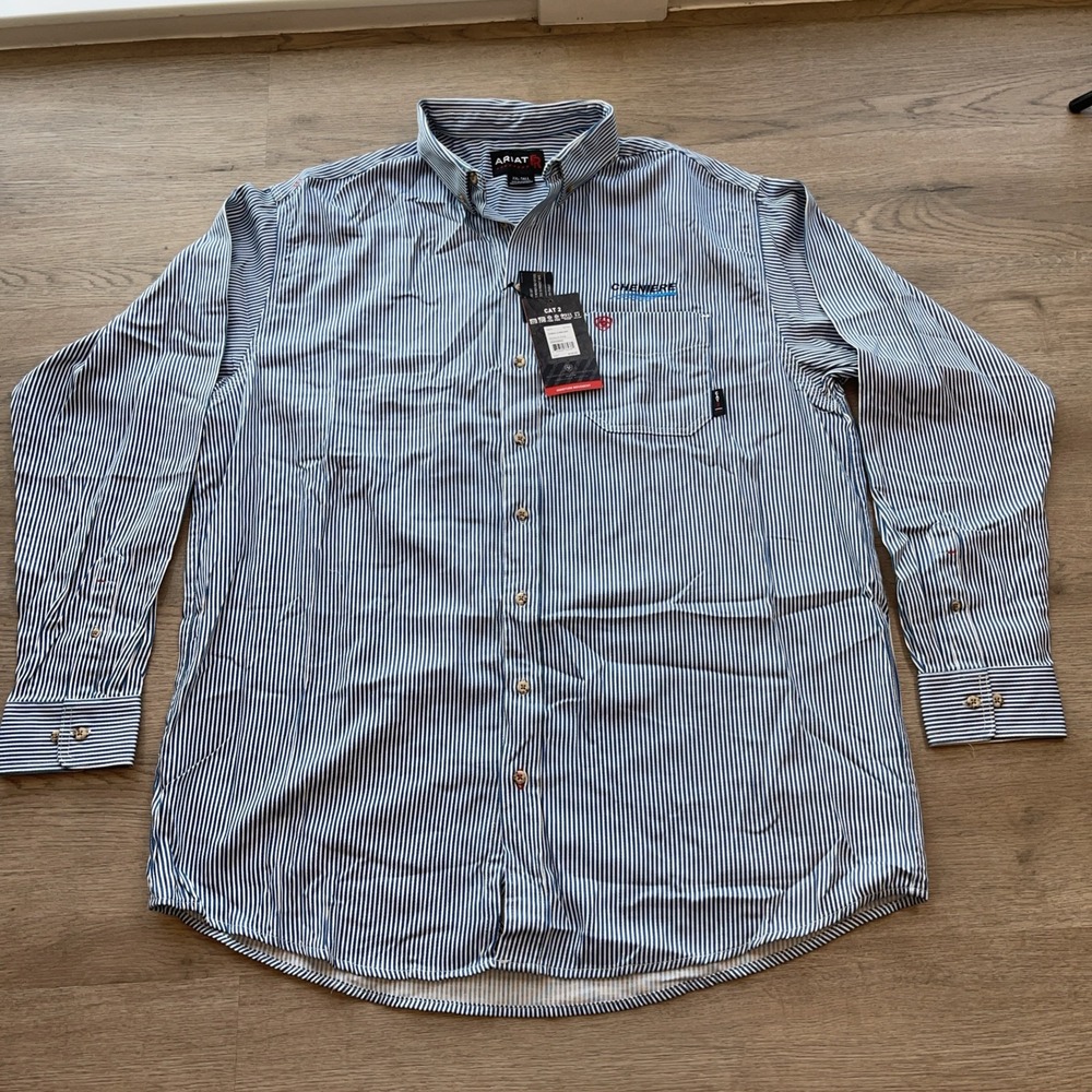 Ariat FR Basic Work Shirt Bold Blue Stripe XXL Tall. CAT 2